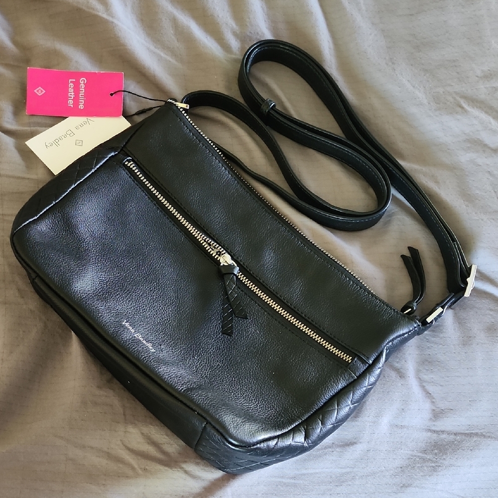 Vera Bradley Black Leather Messenger Bag